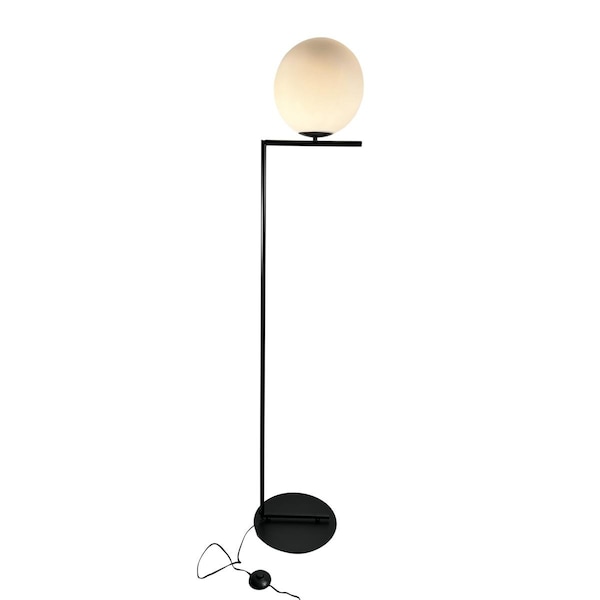 Eqlight Mid Century 62 in. Black Floor Lamp with White Glass Globe Shade EQMCFK04 - main